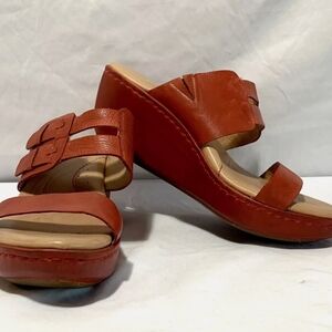 Women's Born BOC Wedge Sandals Coral Leather Platform Strappy Slip On, Sz 11